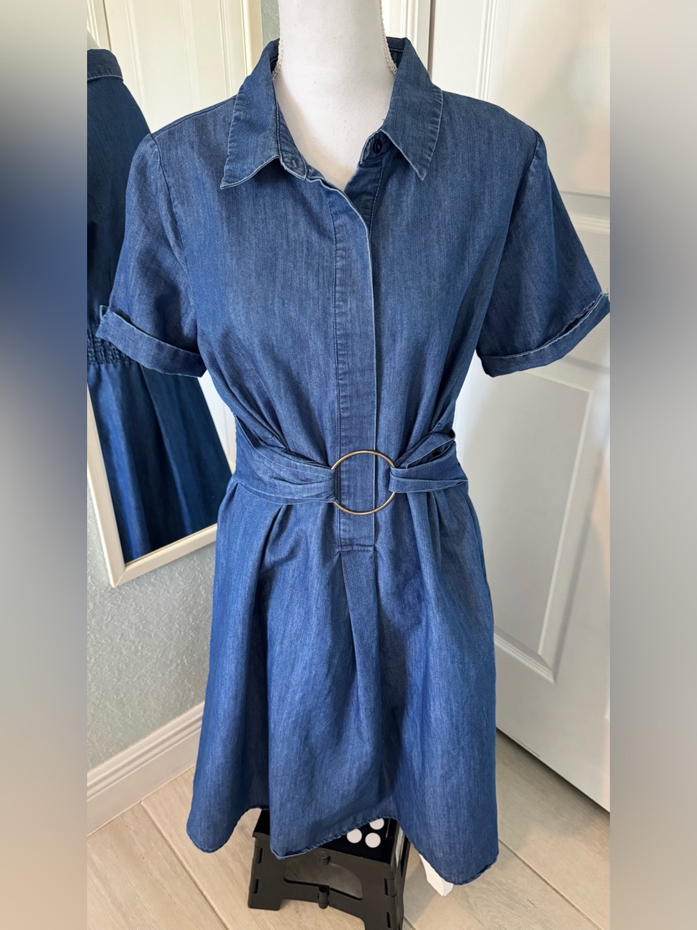 Given Kale Chambray High Low Shirt Dress O Ring Belt Medium